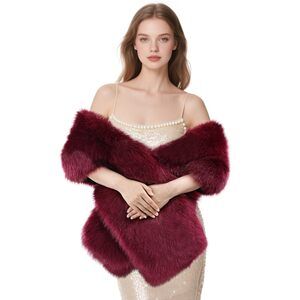5764 Faux Fur Shawl, Women's Long Cloak For Wedding